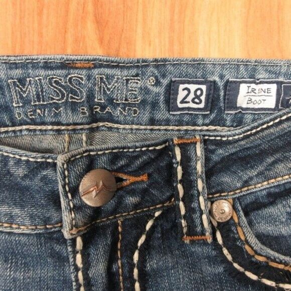 MISS ME Irene Boot Cut Embellished Jeans Womens Sz 28 (29) Wide Leg Flared Denim - Picture 4 of 16